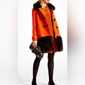Kate Spade Allie Orange Coat with Dark Fur Trim